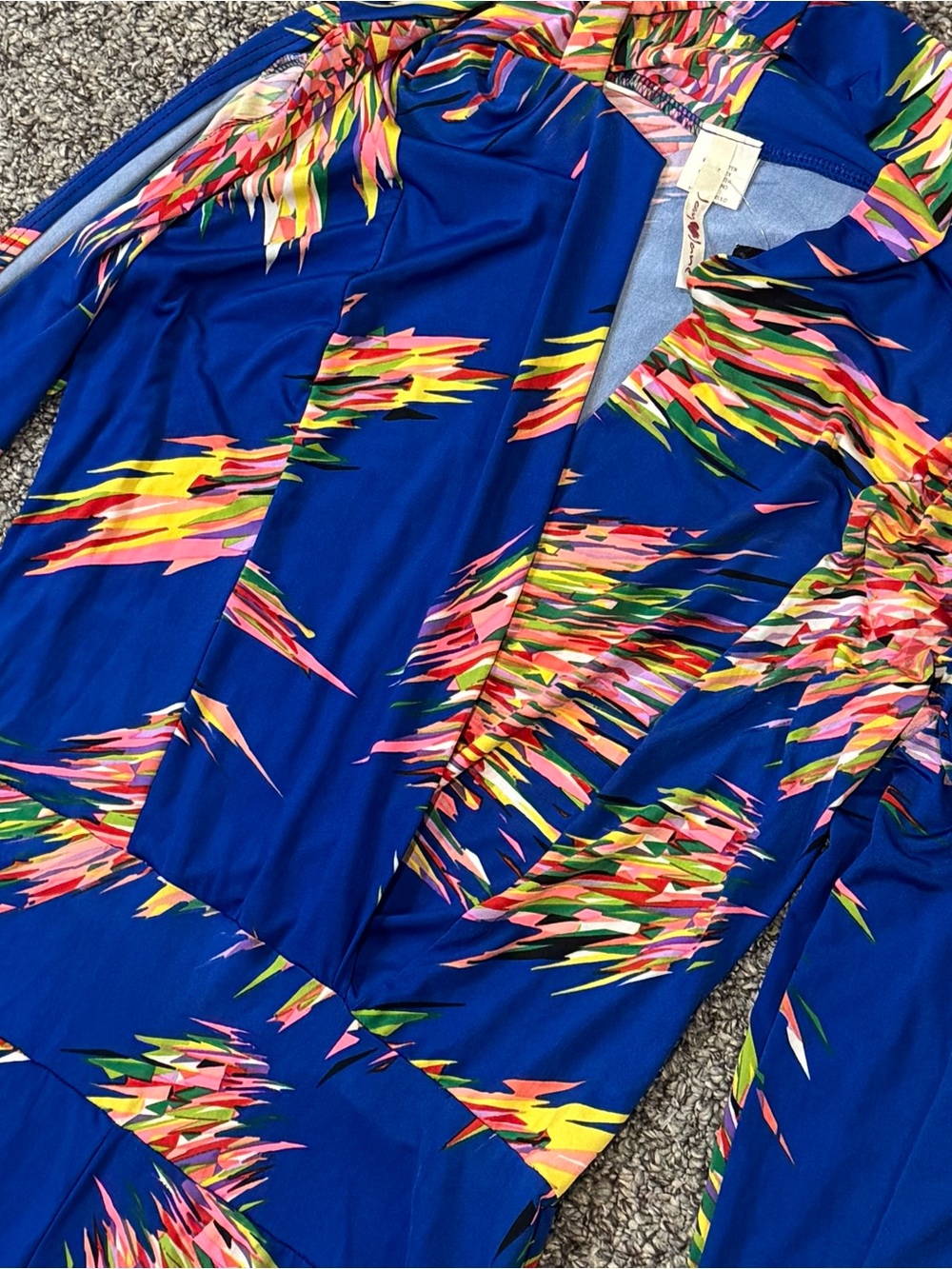 NWT Boutique Blue Multicolor V-Neck Long Sleeve Romper - Picture 4 of 9